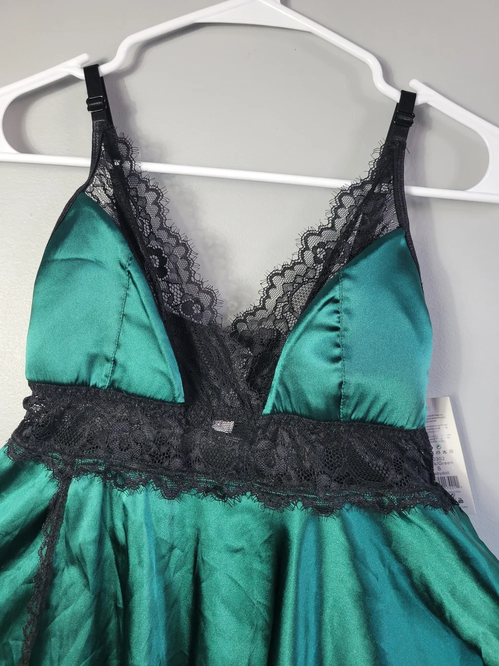 Emerald Satin & Black Lace Babydoll Chemise